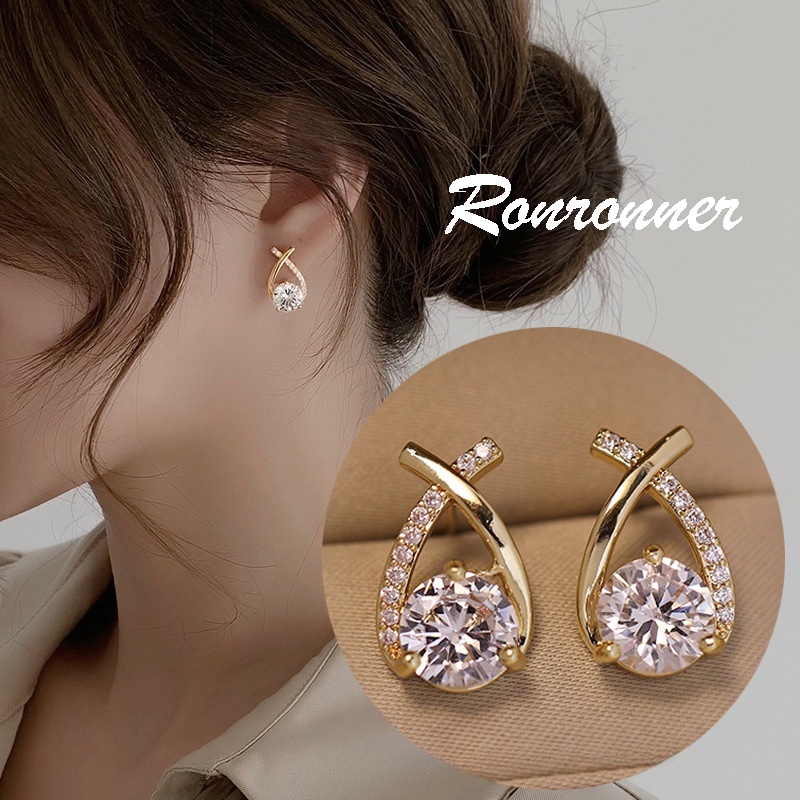 Metal Zircon Drop Stud Earrings for Girls Flash Diamond Simple Elegant  Earring Accessories for Women Fashion Earrings Jewelry
