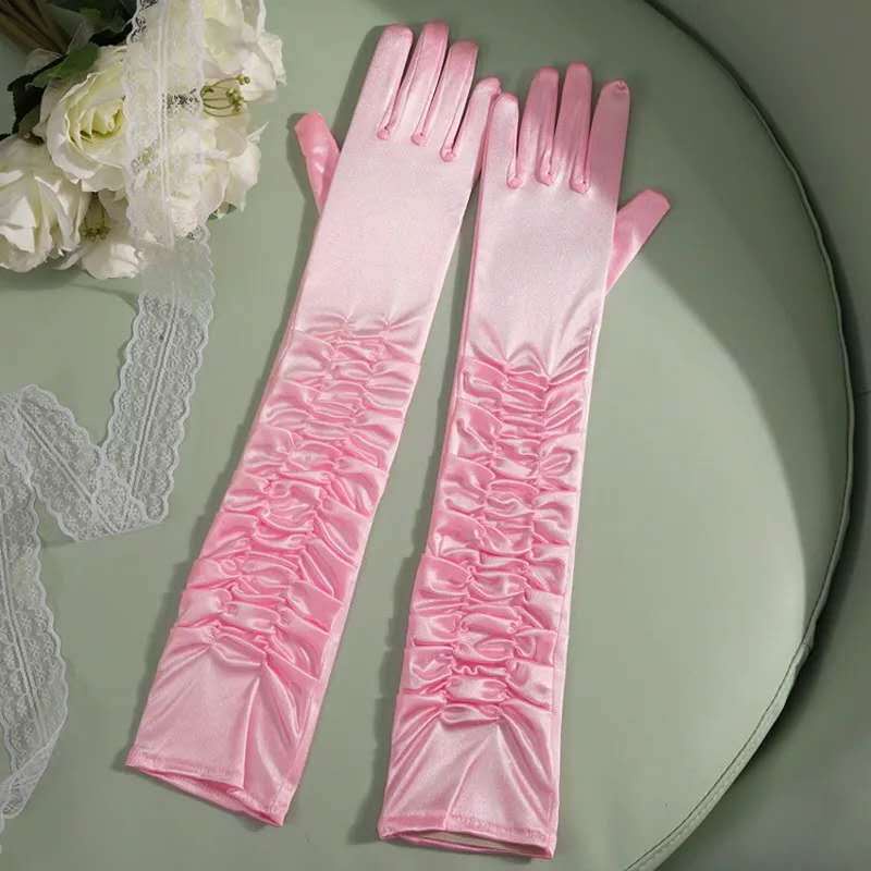 Pink Long Glove Ball Gown Party Glove Sation Bridal Wedding Glove