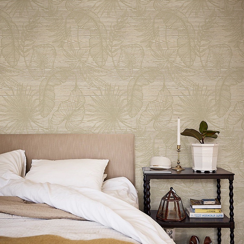 Beige Batik Tropical Leaf Peel and Stick Wallpaper Furniture Sticker