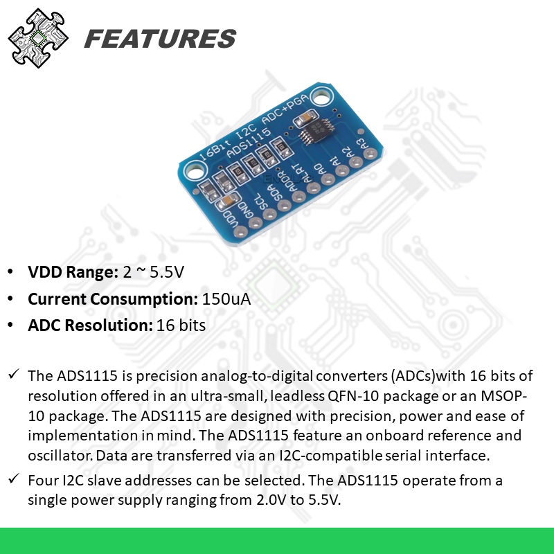 ENGLAB★ADS1115 Analog-to-Digital ADC Converter with Programmable Gain ...