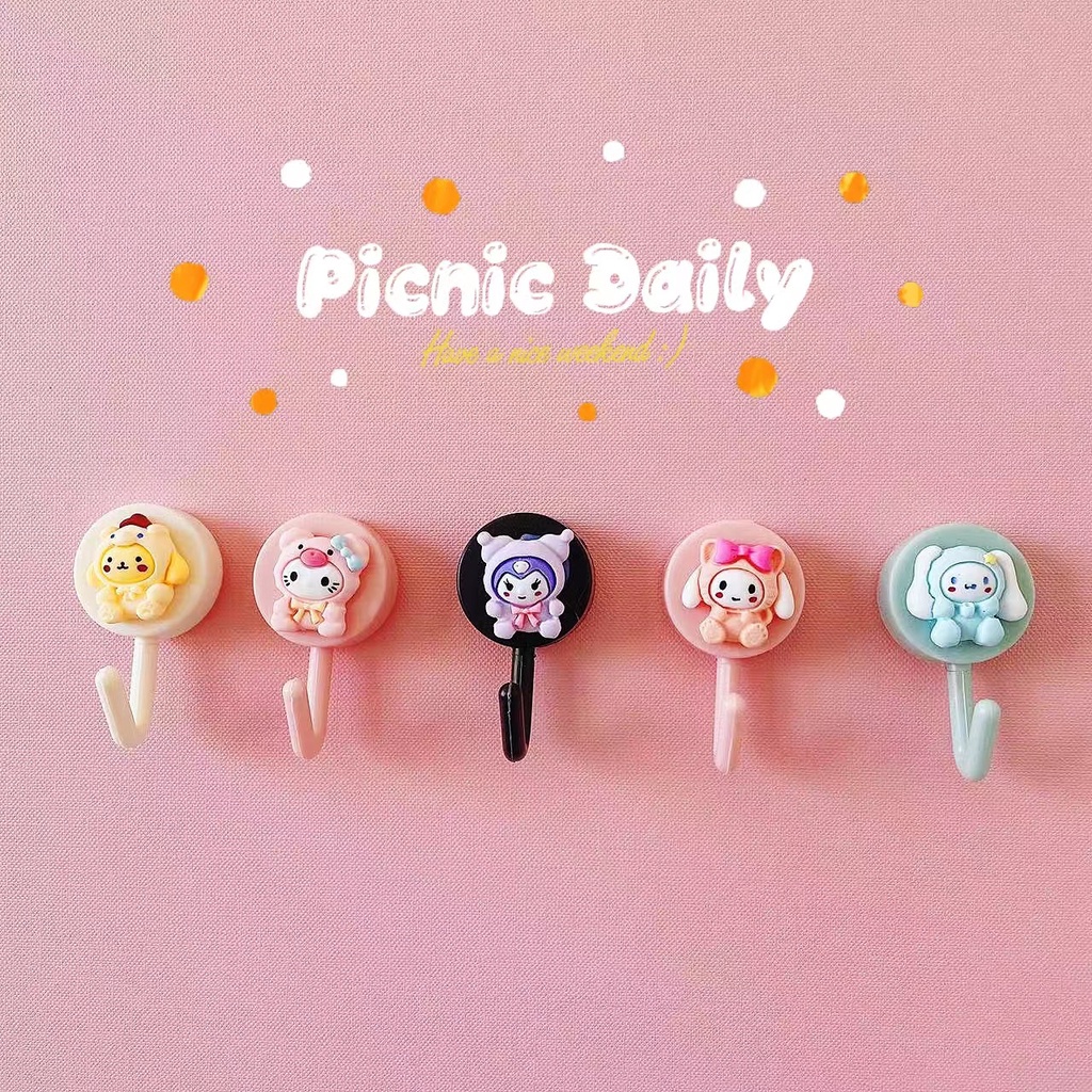 Sanrio Wall Mounted Hook Cute Cartoon Kuromi My Melody Self Adhesive