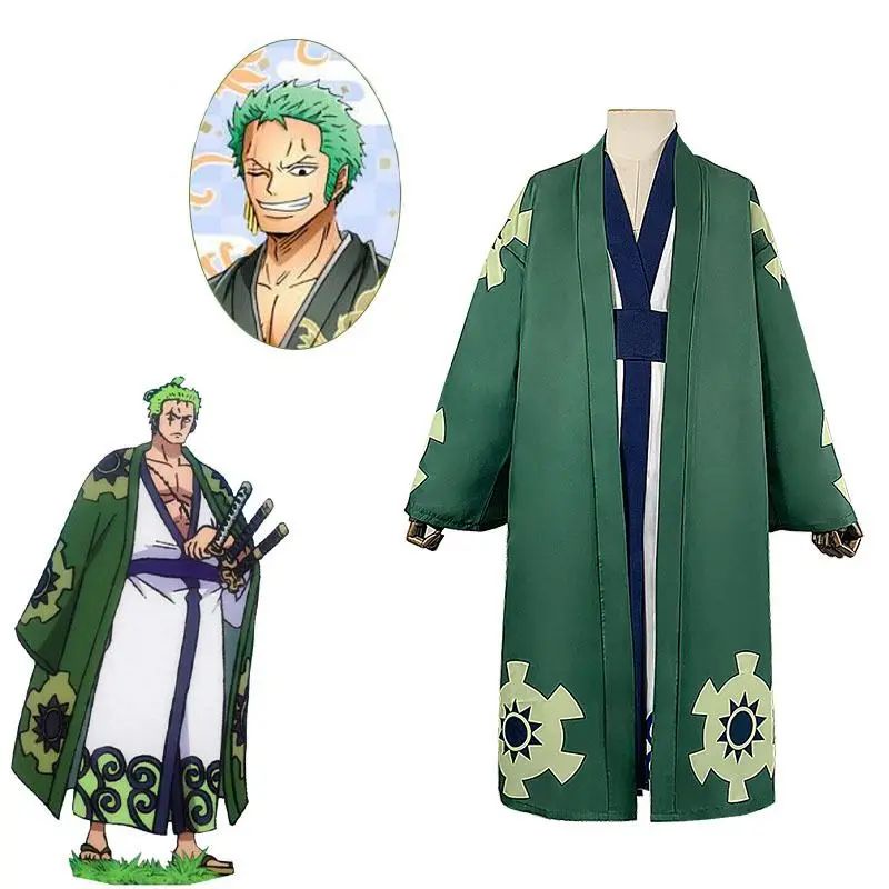 Anime Pirate Wano Kuni Country Roronoa Zoro Green Wigs Cosplay Costume ...