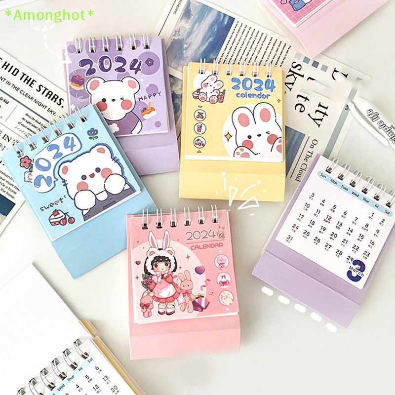 Amonghot> 2024 Mini Small Desk Calendar Cute Cartoon Anime Girl New