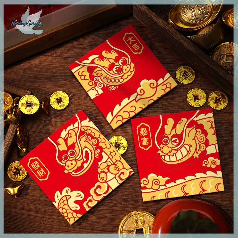 Amongspring 6pcs 2024 Year Of The Dragon Red Envelopes For Spring