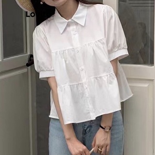 Lovito Women Button front Tiered Layer Blouses LNA20193 (White ...