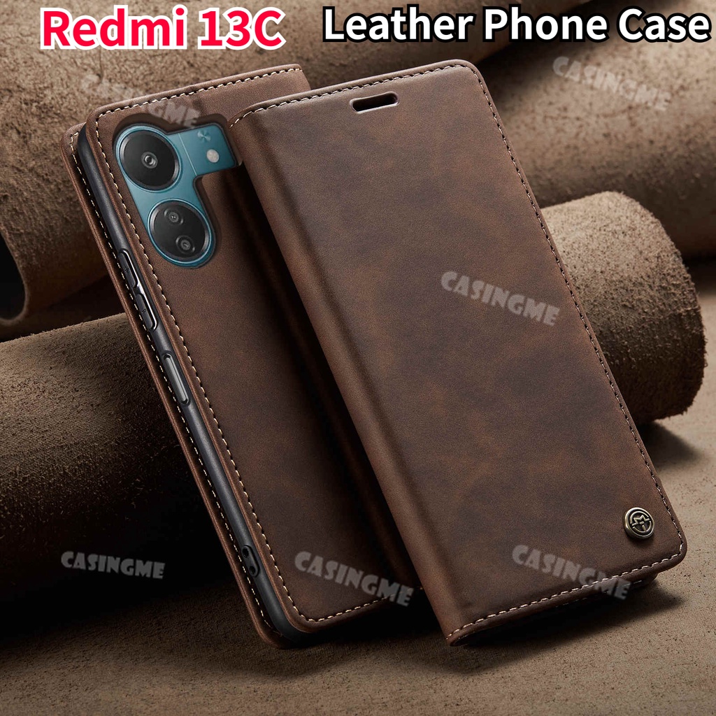 Redmi 13C 2023 Flip Matte PU Leather Casing Card Slot wallet Bracket