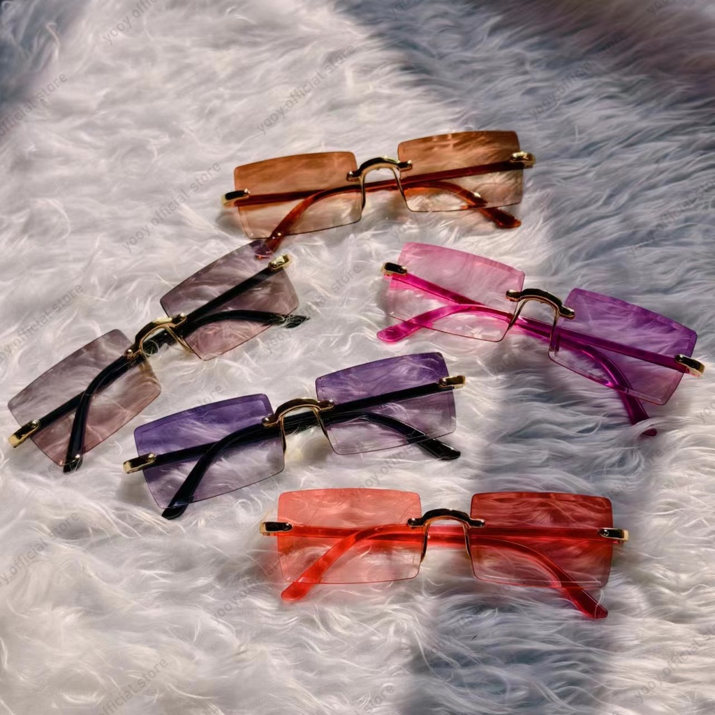 Korean Small Frame Rimless Sunglasses for Women Fashion Trend Rectangle ...