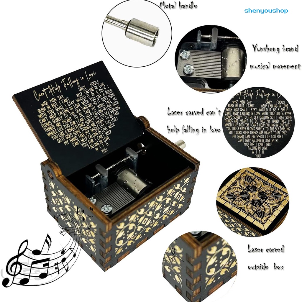 Shenyoushop Wooden Music Box Manual Handle Soothing Melody Engraved ...