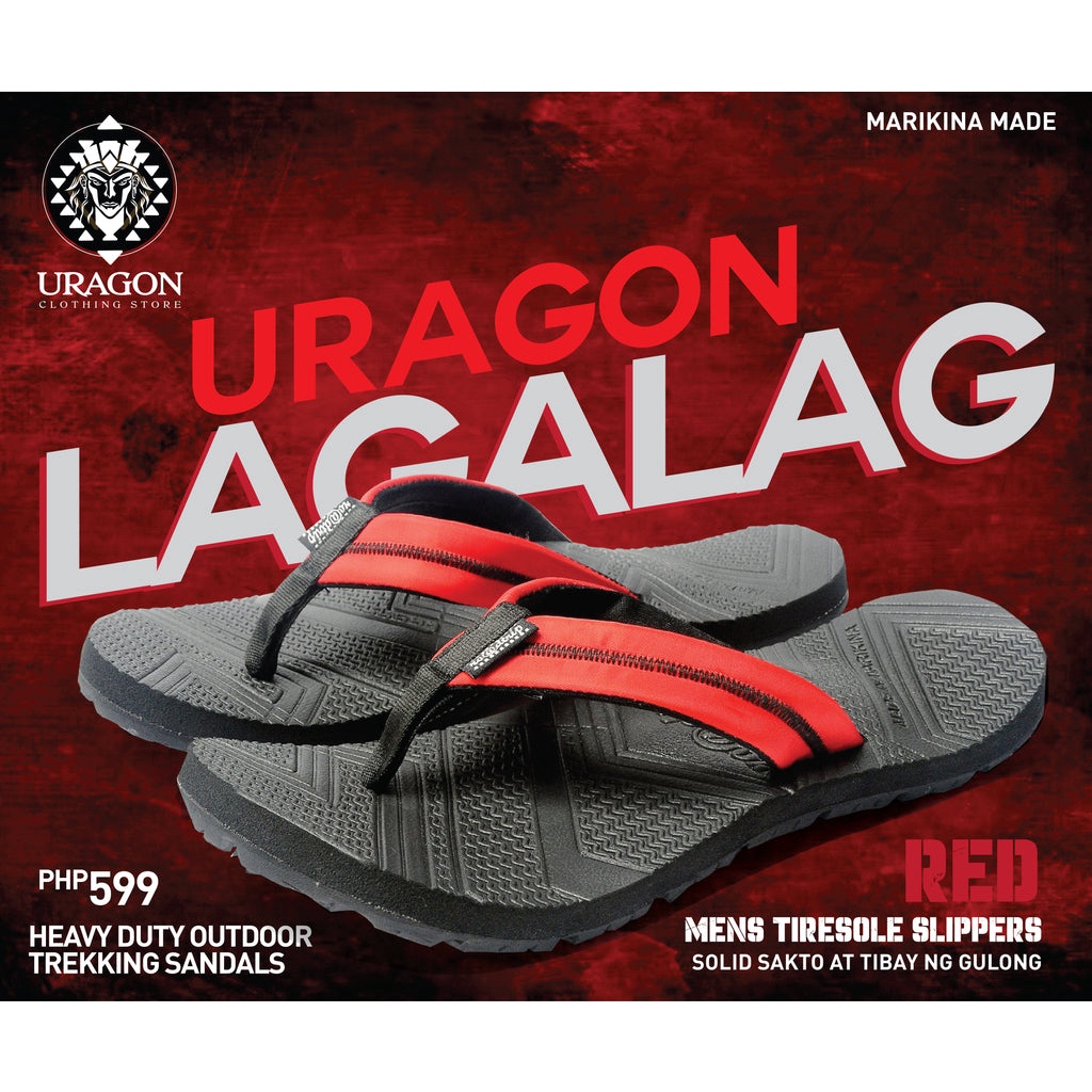 Uragon Lagalag Mens Tiresole Slippers Red