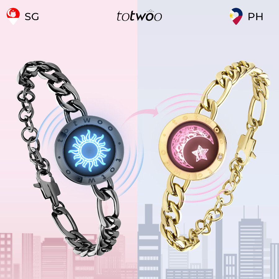 TOTWOO Long Distance Touch Bracelets Vibration & Light Up for Love Couples  Sun&Moon Touch Bracelets with Figaro Chain