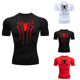 Spiderman Compression Shirt Men Running Short Sleeve Black Gym T