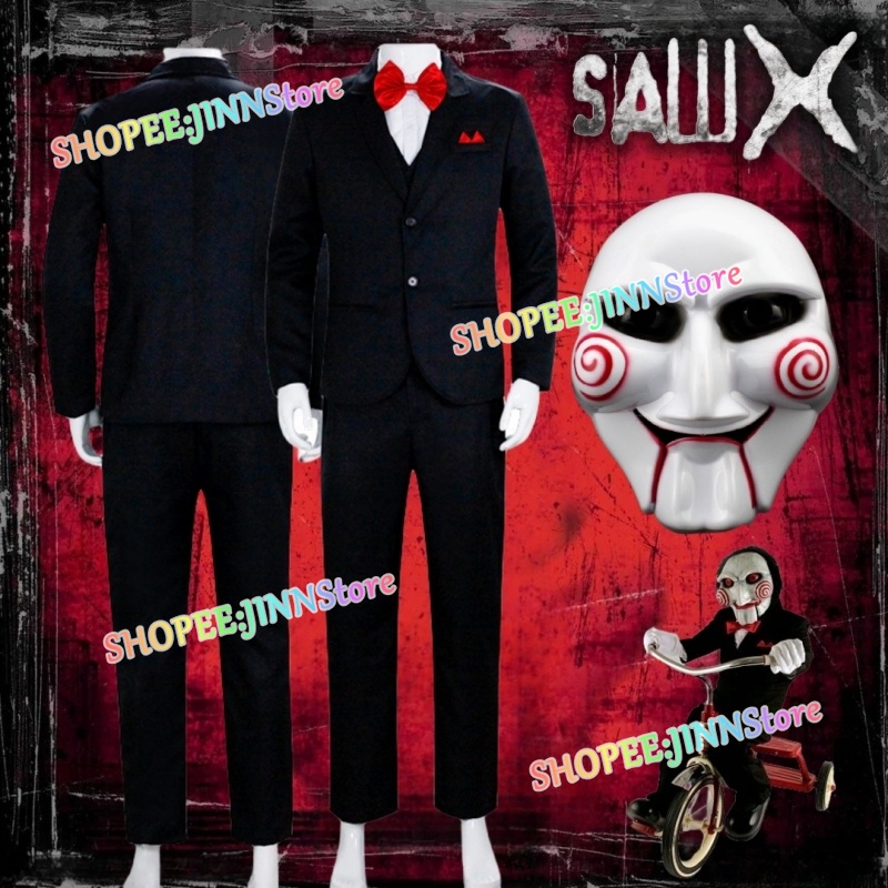  JN New Horror Movie Saw X Cosplay Costume Jigsaw Killer Black