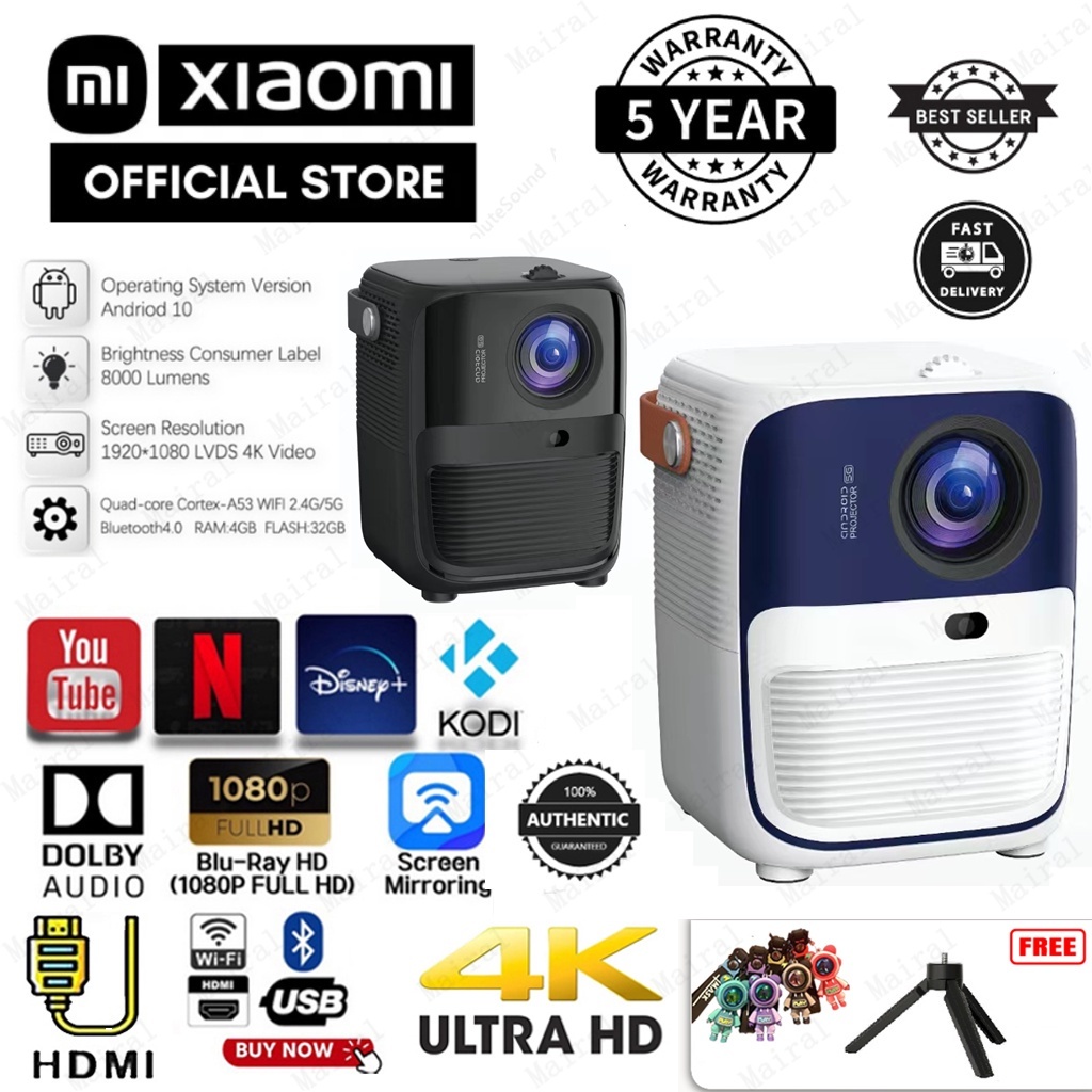 XiaoMi Projector Portable Smart Mini 6000 Lumens 4K HD 1080P Projector