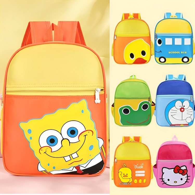 Kids Canvas School Bag Cartoon Character Shoulder Backpack Cute School