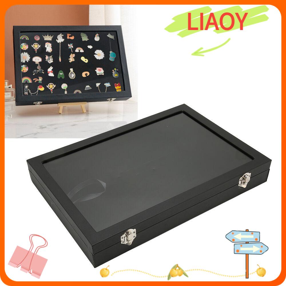 LIAOYING1 Badge Storage Box Black Transparent Glass Cover Exhibition ...