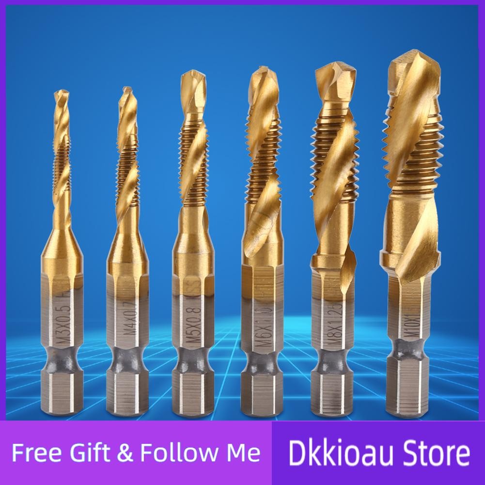 Dkkioau 6pcs Metric Thread M3-M10 Titanium Coated HSS Drill and Tap ...