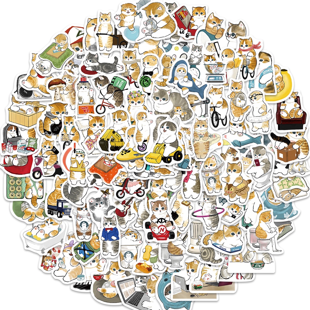 100Pcs/Set Q Funny Cats Series 02 Kitten Leisure Time Stickers DIY ...