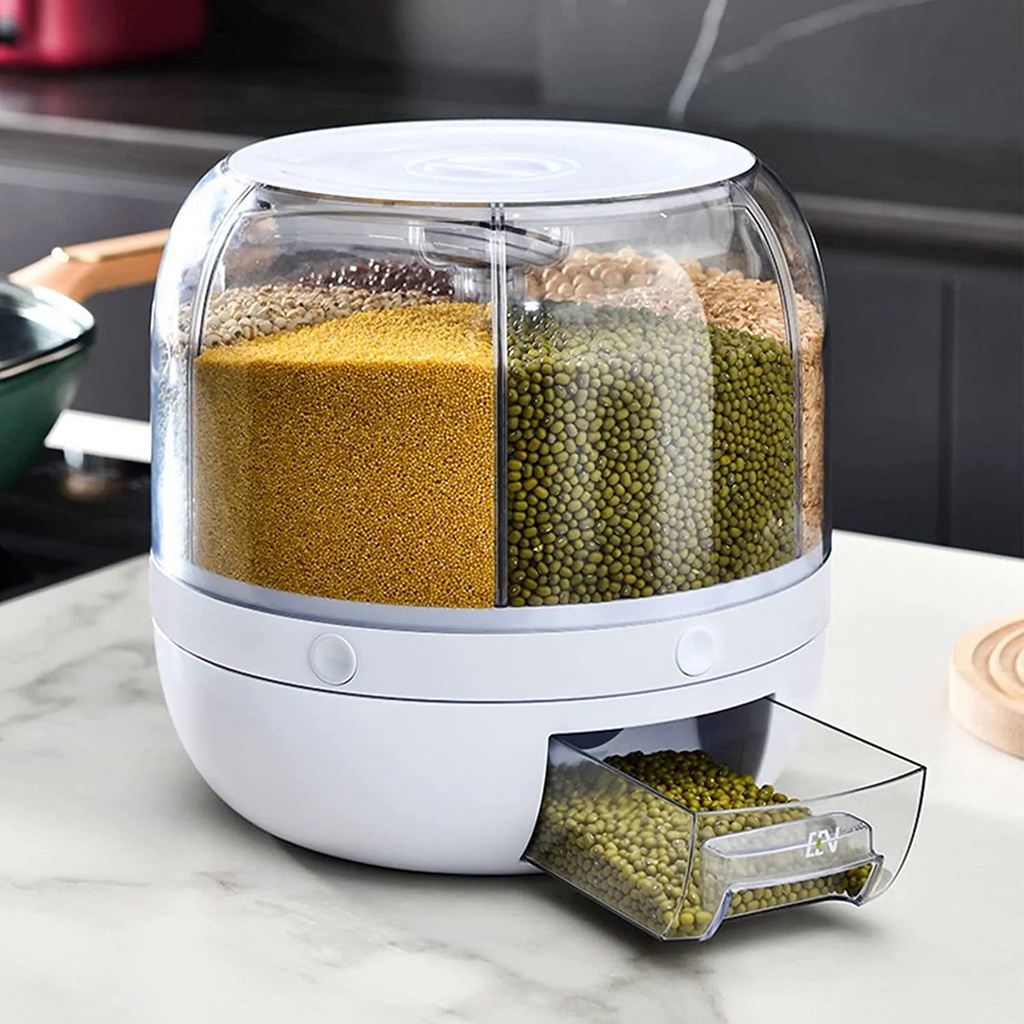360° Rotating Rice Dispenser Food Dispenser 6 in 1 6-Grid Rotatable ...
