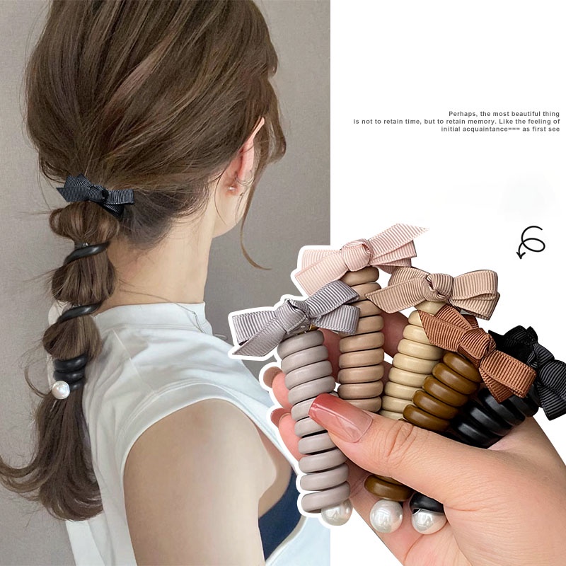 Women's Bow Tie Hair Rope Telephone Cord Hair Ring High Horsetail Style