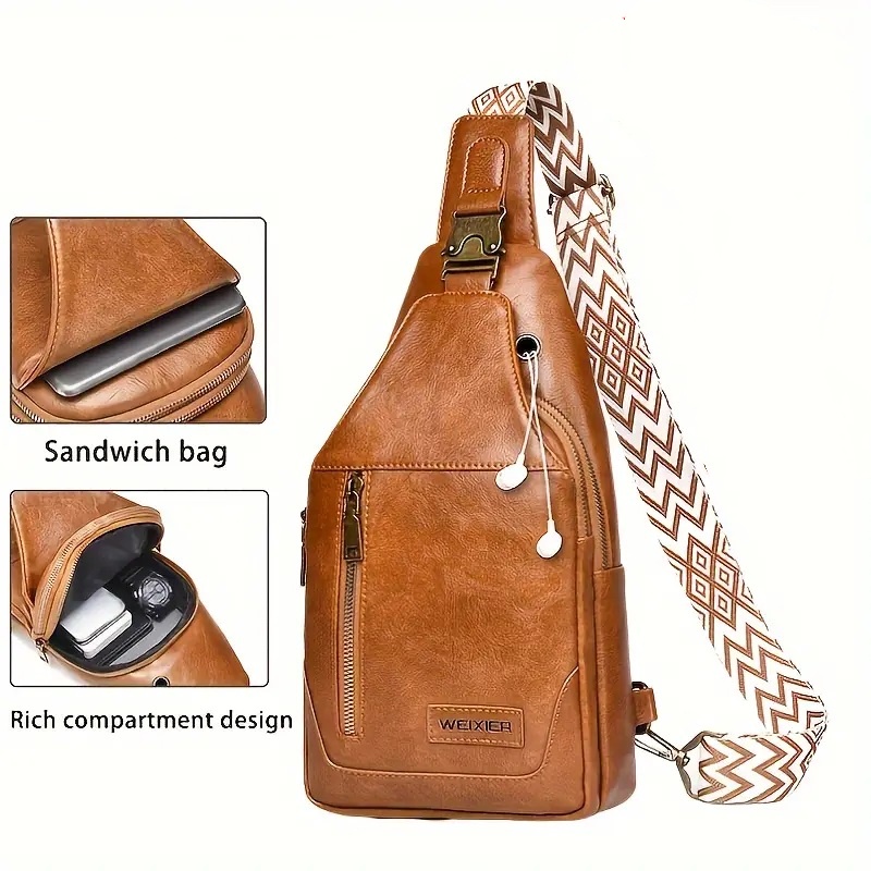 Retro Style Sling Bag With Release Buckle, Bohemian Strap Crossbody Bag