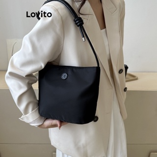 Lovito Women Casual Plain Basic Shoulder Tote Bag LFA03171 (White/Black ...
