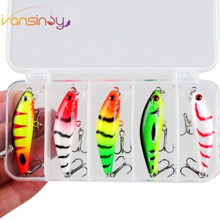 5pcs Boxxed Fishing Lure Sinking Minnow 6.5g/5cm Long Throw Lure Hard Bait  Minnow 3D Eyes Laser Trolling Plastic Buzz Bait Lure With 2 Trible Hook