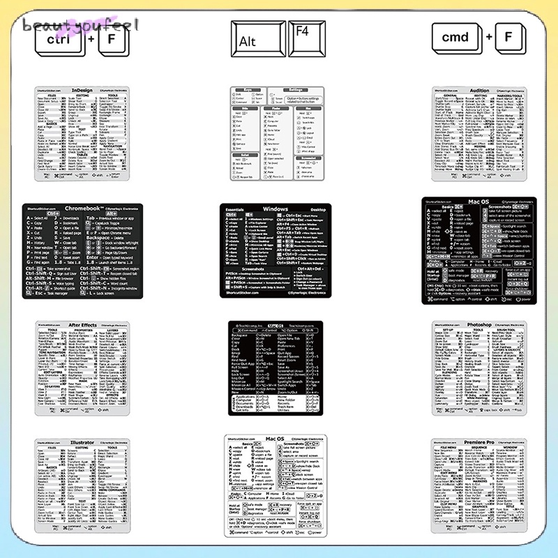 Beautyoufeel 30Pcs Windows+ Word/Excel /Adobe Photoshop Keyboard Guide ...