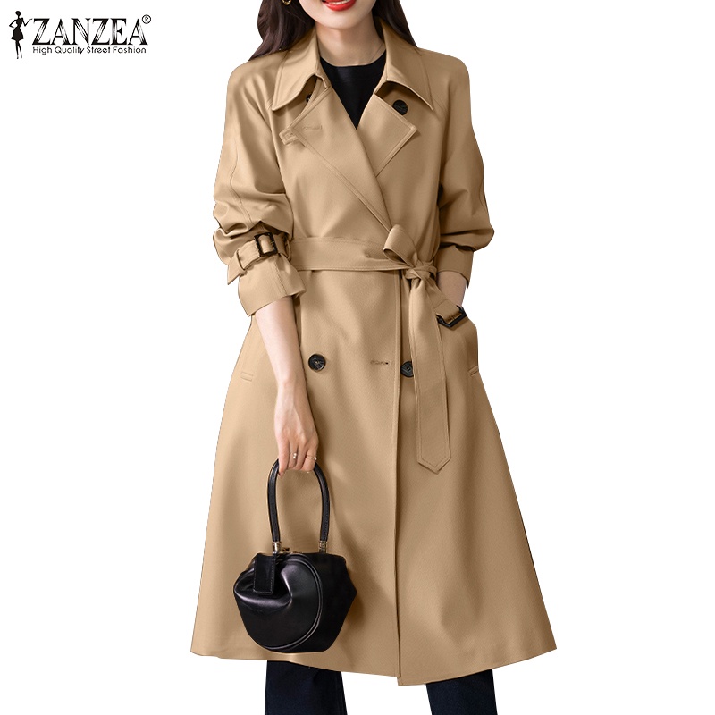 ZANZEA Women Korean Casual Long-Sleeved Double Breasted Pockets Trench ...