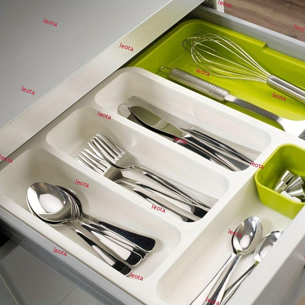 LEOTA Drawer Cutlery Tray, Separation Adjustable Plastic Cutlery Organizer Tray, Multipurpose