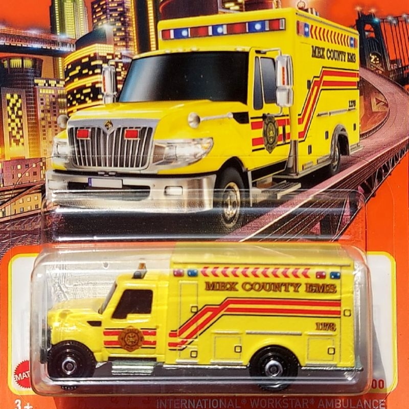 Matchbox MBX INTERNATIONAL WORKSTAR AMBULANCE 2023 Yellow - EMERGENCY ...