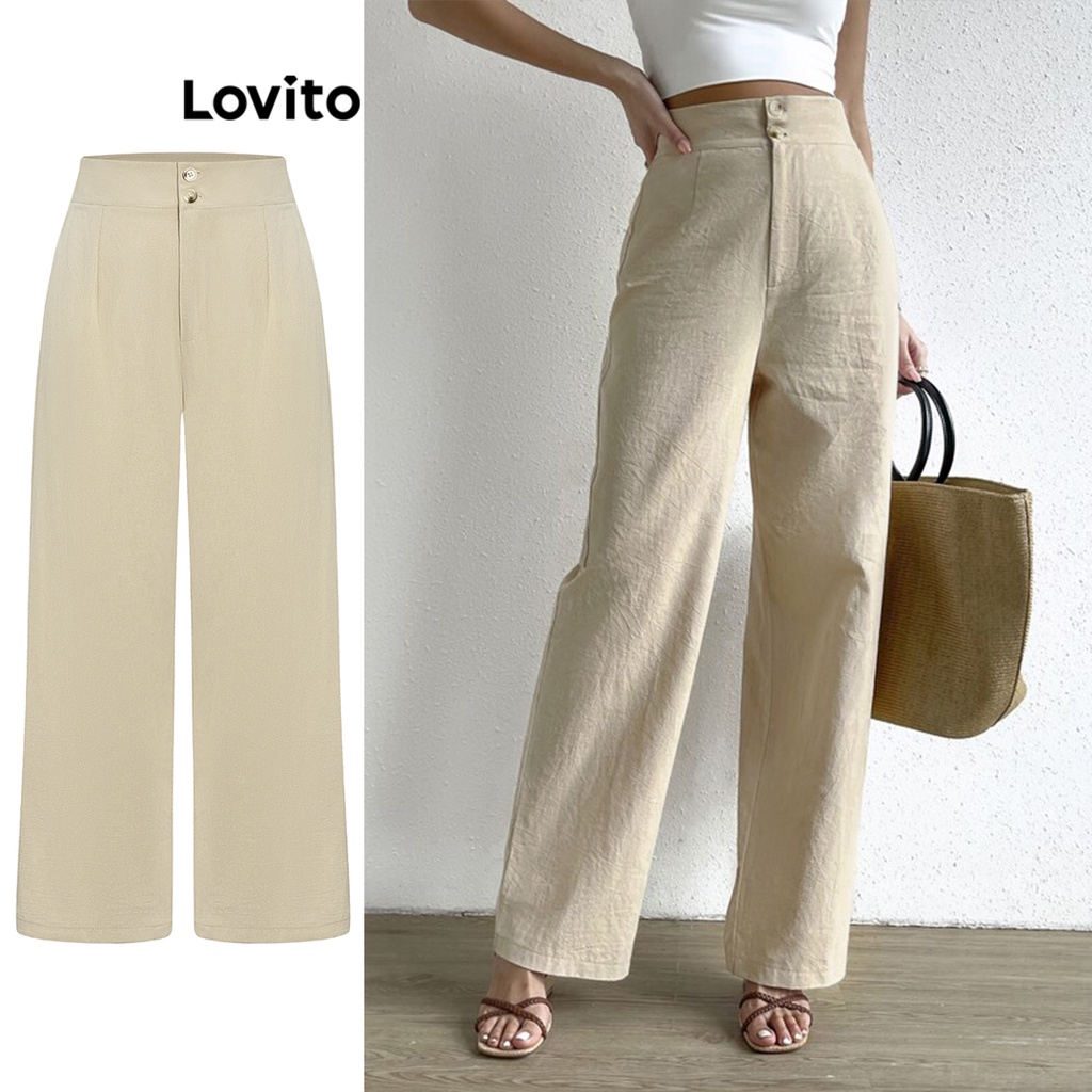Lovito Women Double Button Pants L59ED094 (Apricot) | Shopee Philippines