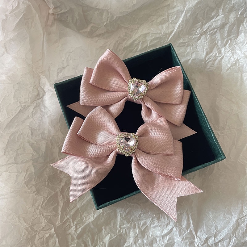 French Light Luxury Hair Clip Pink Diamond Hair Clip Love Bow Fashion