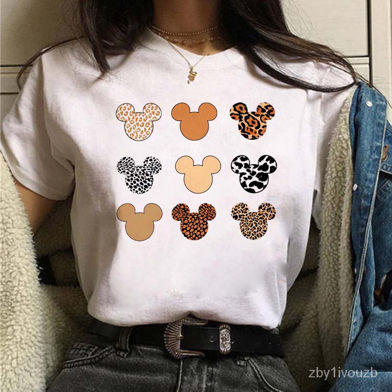 Mickey Leopard Print Graphic Women Black Female Fashion Trendy Short
