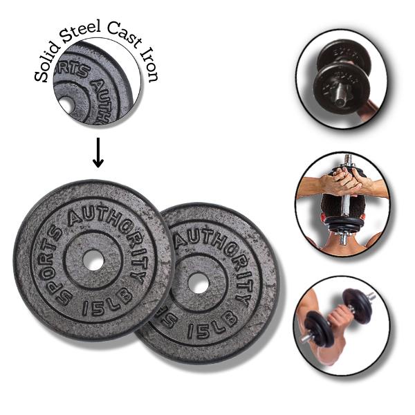 Barbell Plates 15 LBS 1 Pair. 1 inch Center Hole SPORTS AUTHORITY