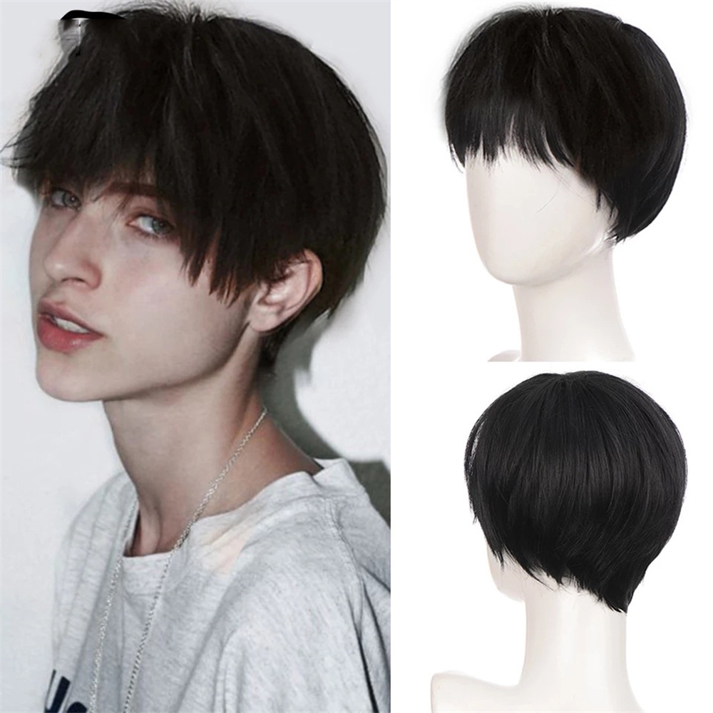Korean Handsome Man Short Wig Natural Fluffy Full Head Cover Men's Fake
