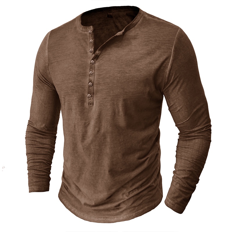 Mens Henley Shirts Long Sleeve T Shirt Fashion Casual Basic Plain