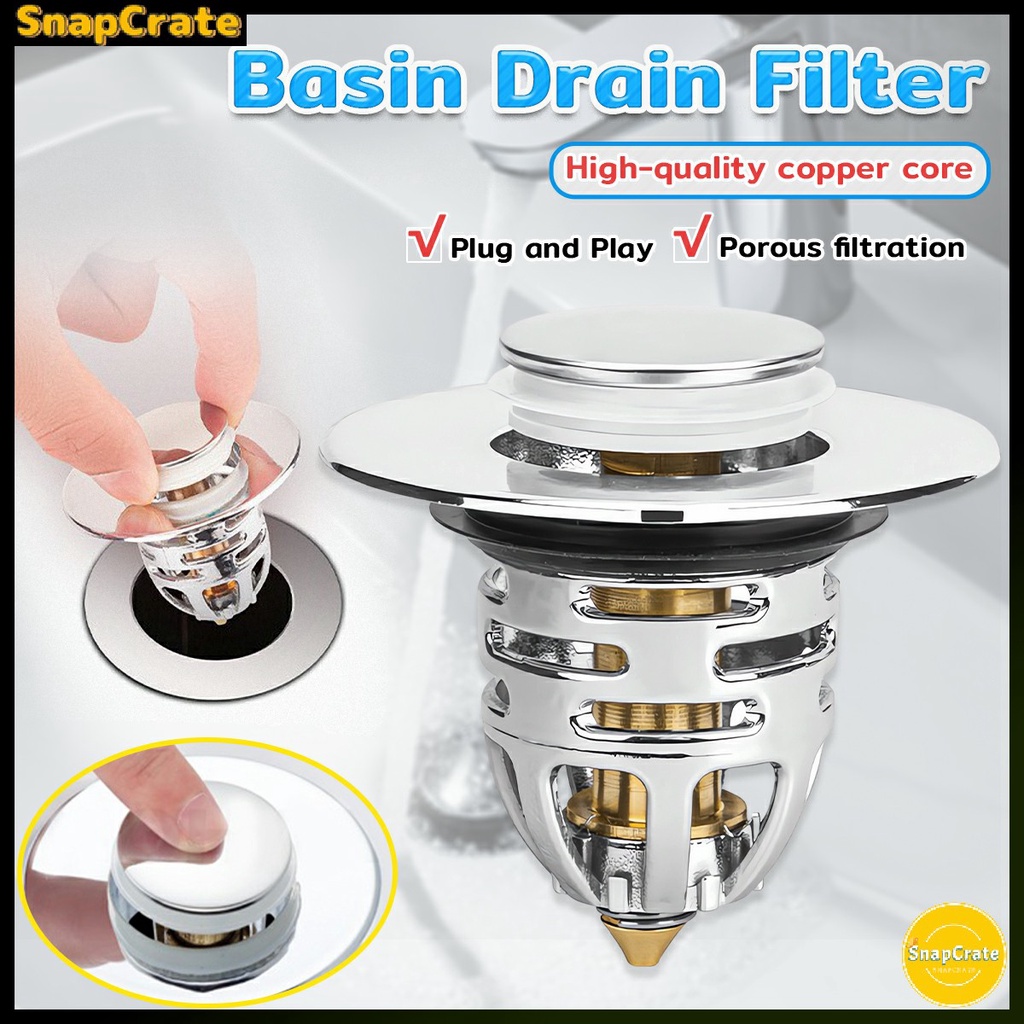 Snap Universal Bathroom Sink Drain Stopper Brass Pop-Up Sink Drain ...
