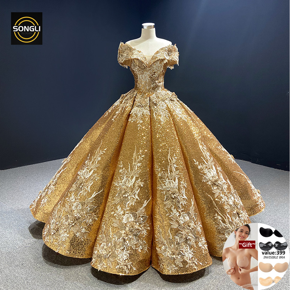 High end luxury golden flower ball gown prom dress debut dress wedding dress  new fluffy dress maxi dress | Shopee Philippines