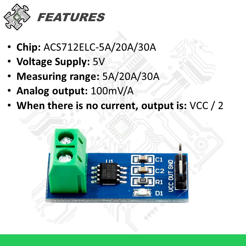ENGLAB★ACS712 Current Sensor Module Measurement 5A/20A/30A Range ...