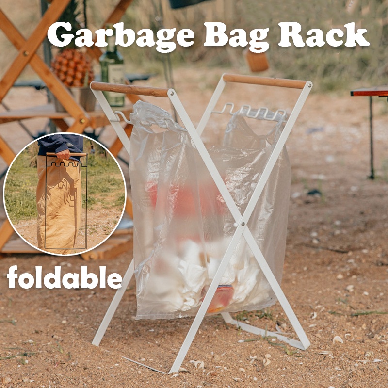 Foldable Outdoor Garbage Rack Camping Garbage Bag Holder Home Wooden
