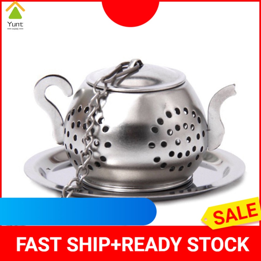 Teapot shape tea filter loose tea infuser, with chain, drip tray