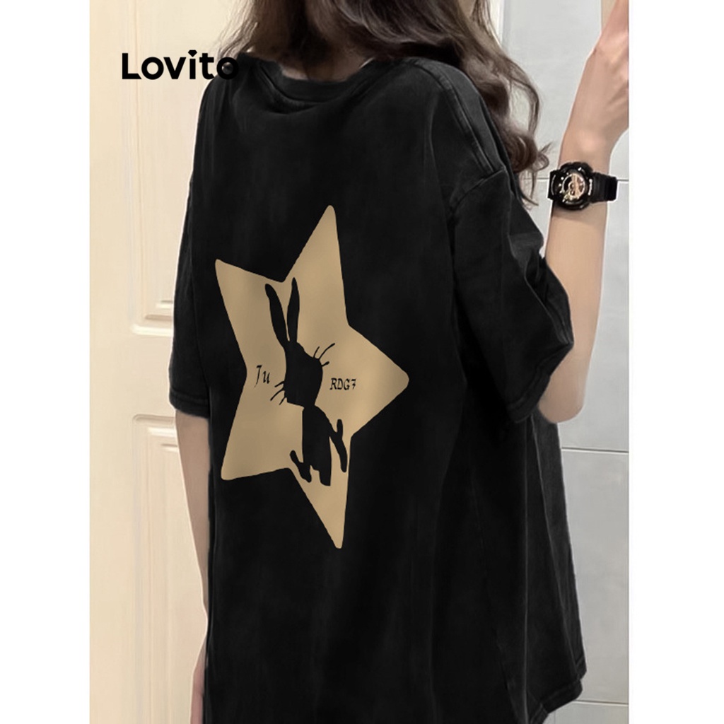 Lovito Women Pattern T-Shirt Lna17209 (Black) | Shopee Philippines