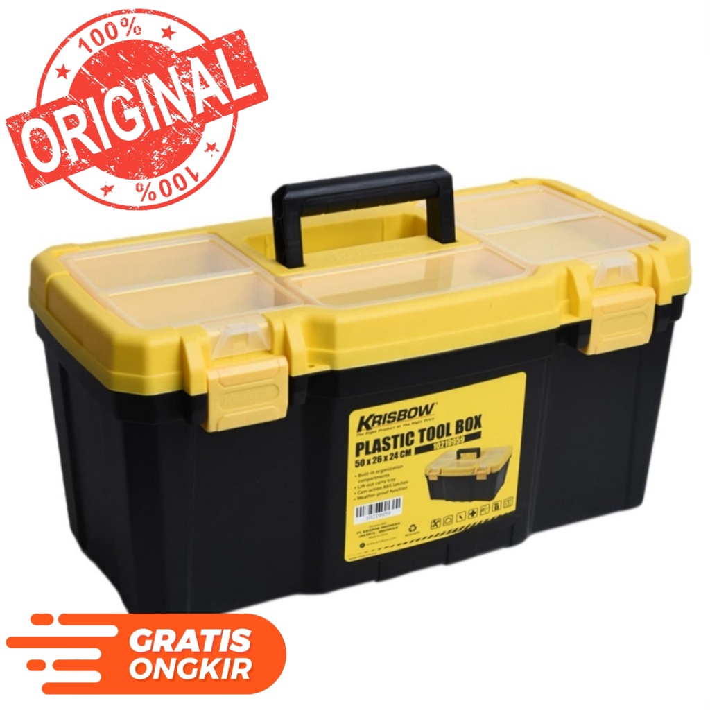 HITAM Krisbow 50x26x24 Cm Plastic Tool Box - Black/yellow | Shopee ...