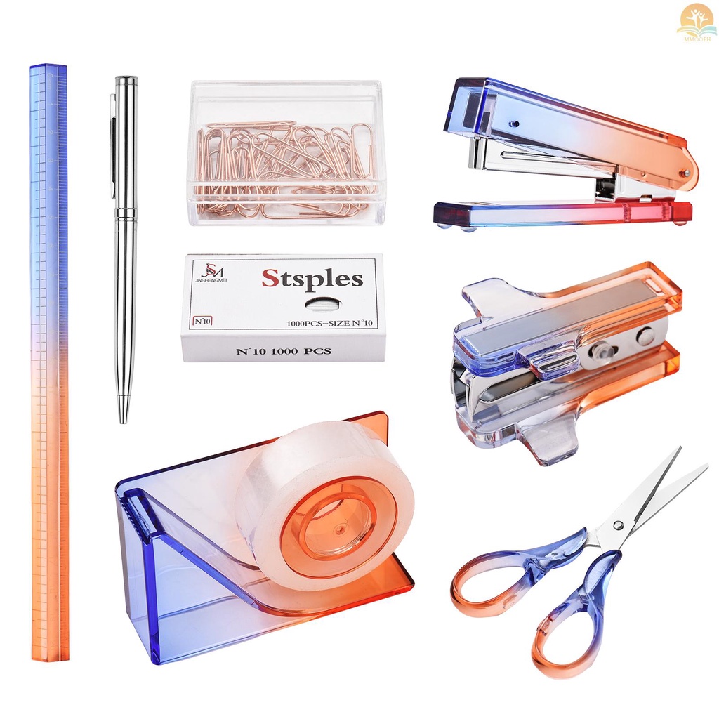 Bisofice 8PCS Office Supplies Stationery Acrylic Desktop Stapler Tape