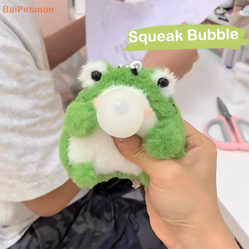 [BaiPesmon] Handmade Squeak Cute Spitg Bubble Frog Plush Doll Keychain ...