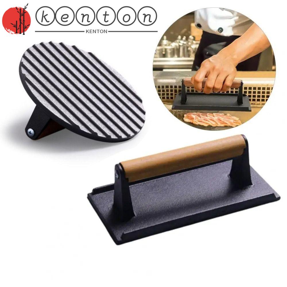 KENTON 2pcs Iron Burger Press Kit, Round Rectangle Meat Press Grill