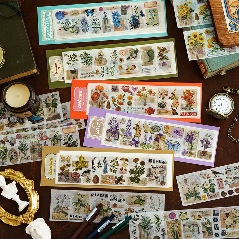 6 Sheets Vintage Plants Flower Series Stickers Scrapbook Deco DIY ...