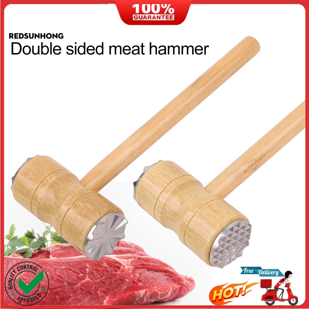 Cod Double Sided Meat Tenderizer Hammer Comfortable Grip Wooden Long