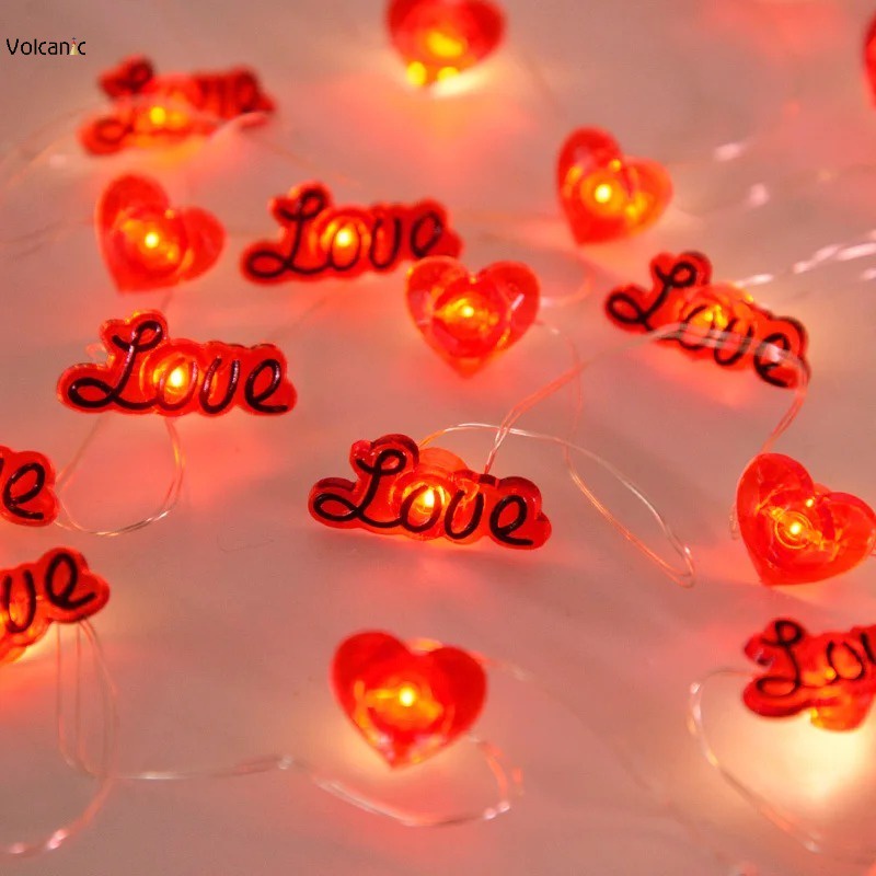 2M 20LED Love String Lights Valentines Day Red Heart Shaped Fairy Light ...