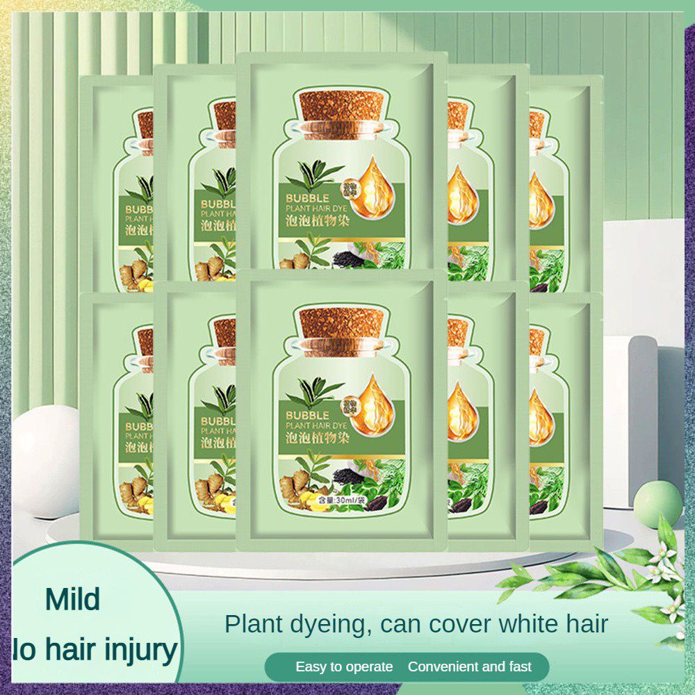 10pcs Bubble Hair Dye Shampoo Plant hair dyeing White turns black brown